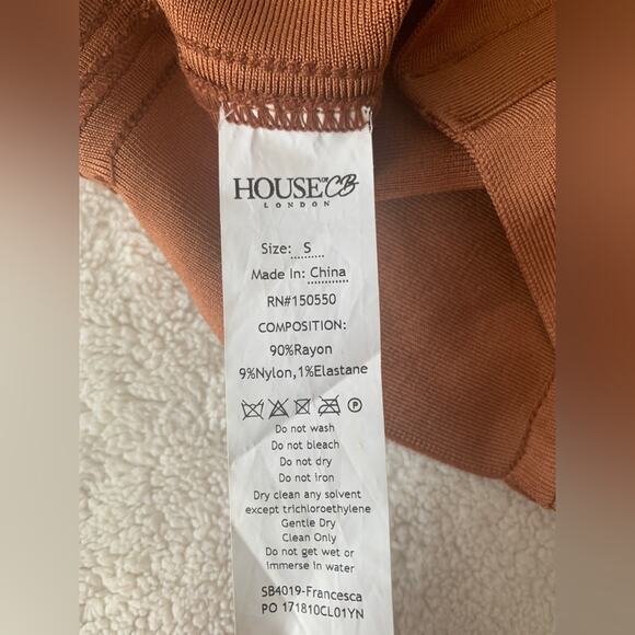 HOUSE OF CB Tan Brown Francesca Bandage Draped Cowl Stretch Midi Bodycon Dress - Picture 6 of 14